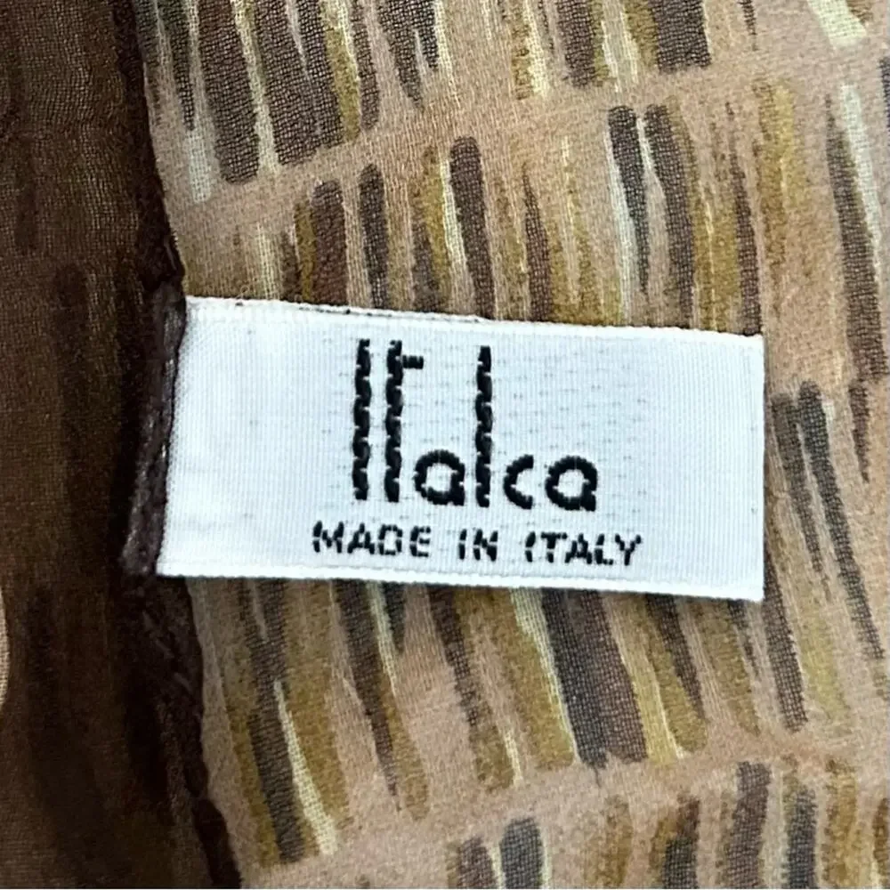 GUC Italca Brown and Tan Patterned 100% Silk Scarf. Size OS.